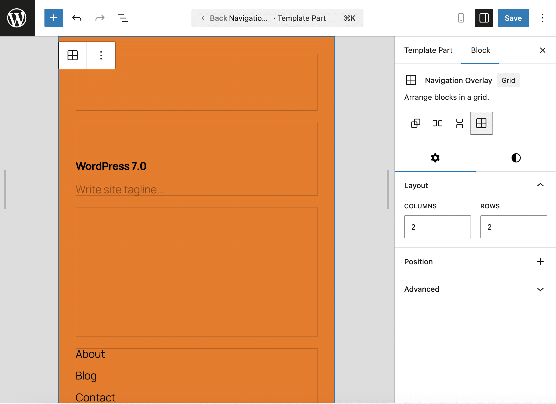 Blokken configureren in een Navigation Overlay.