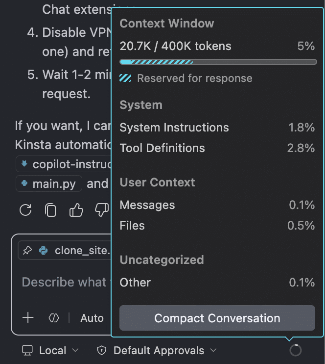 La ventana de contexto de Copilot en VS Code
