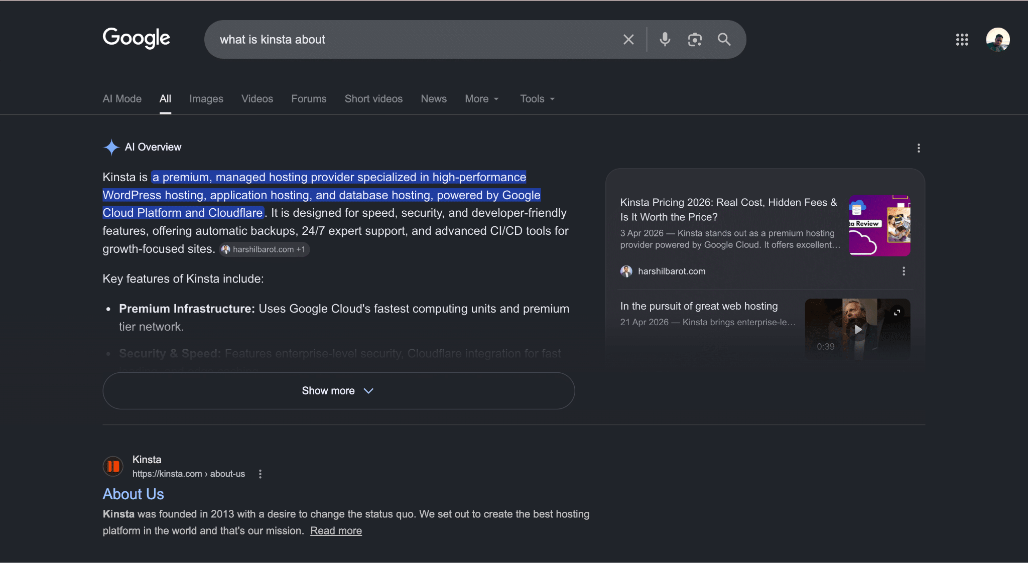 Google AI overview response