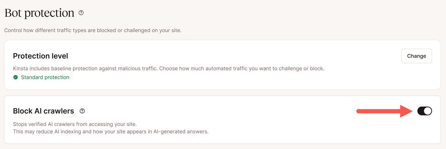 Block AI crawlers in MyKinsta.