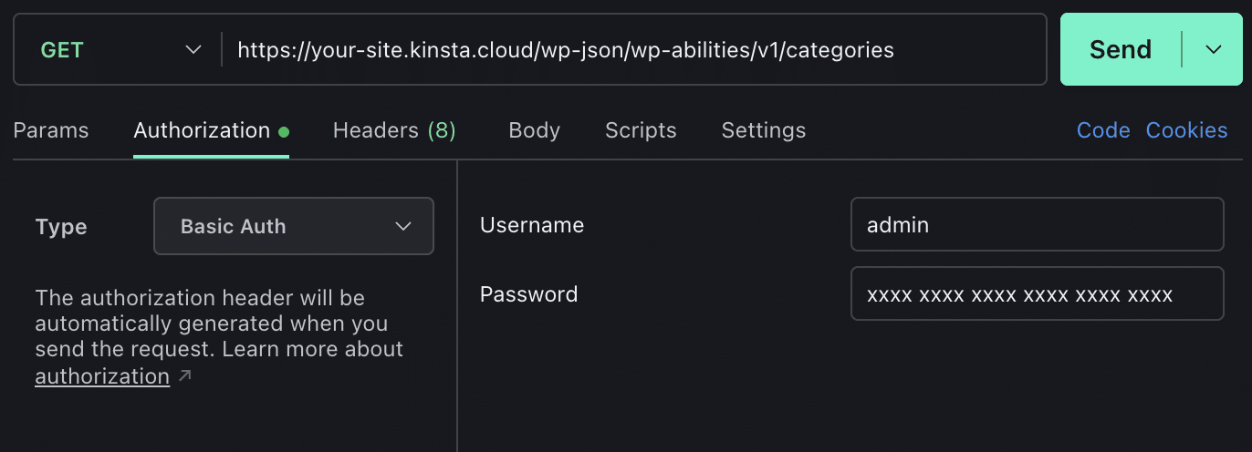 GET request for ability categories in Postman