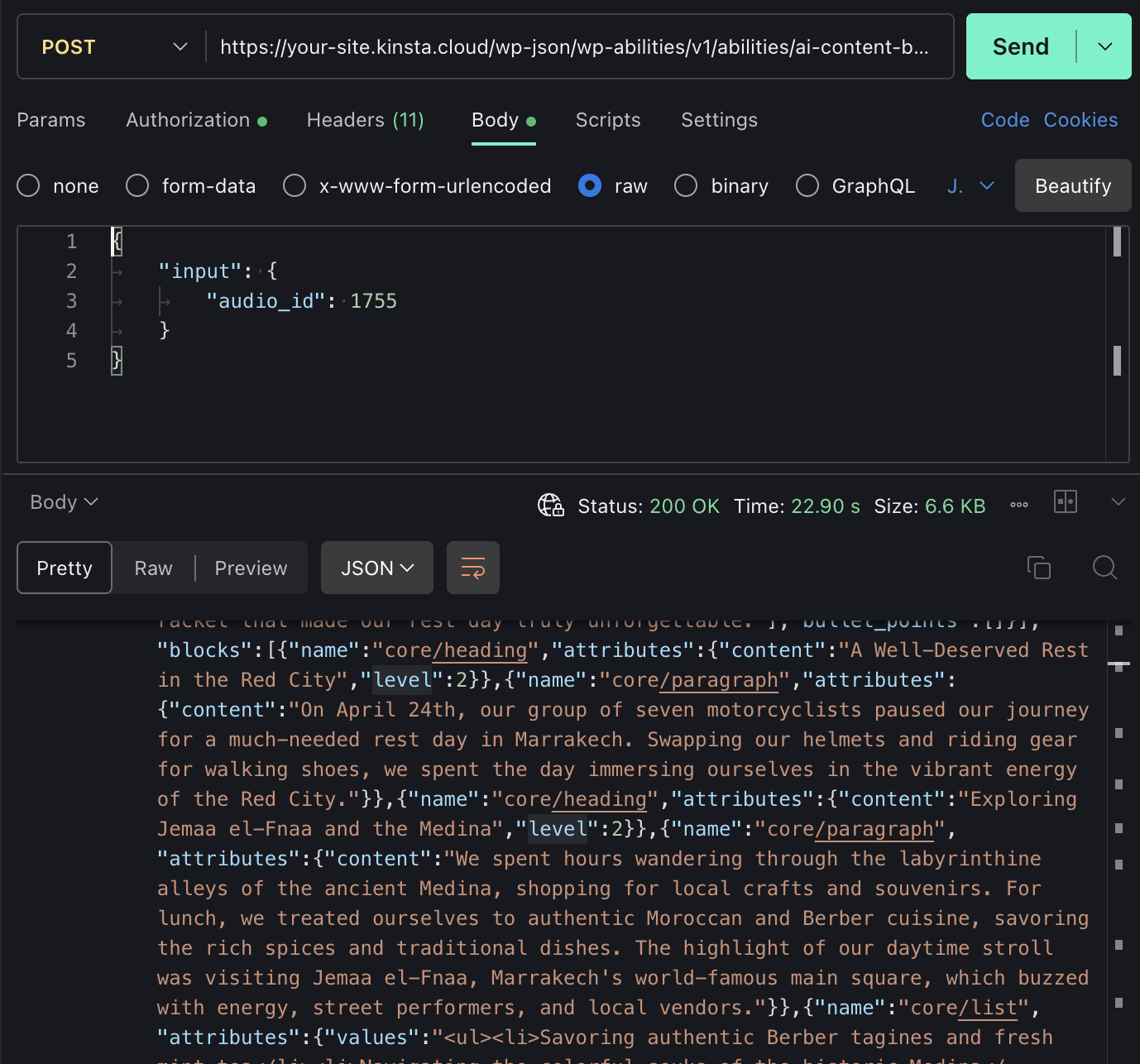 Executing an ability via HTTP request in Postman