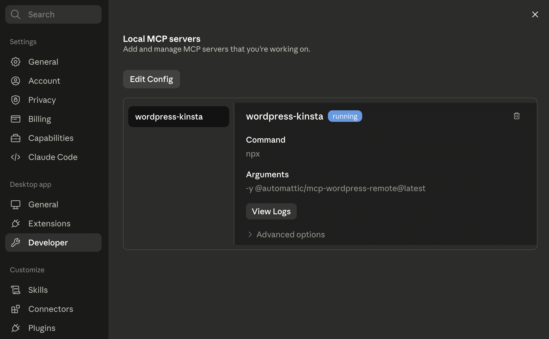 Local MCP servers in Claude Desktop