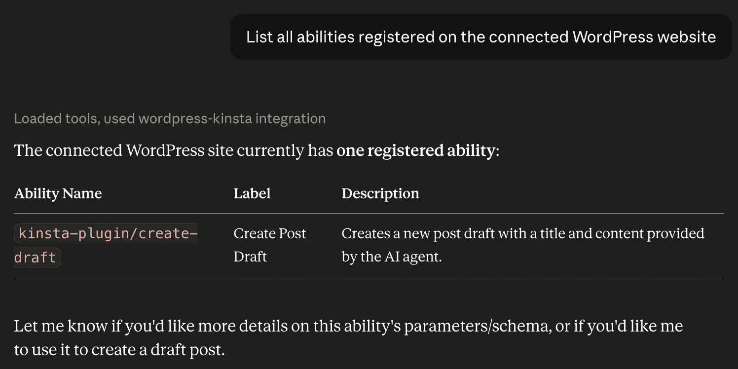 A request in natural language in Claude Desktop