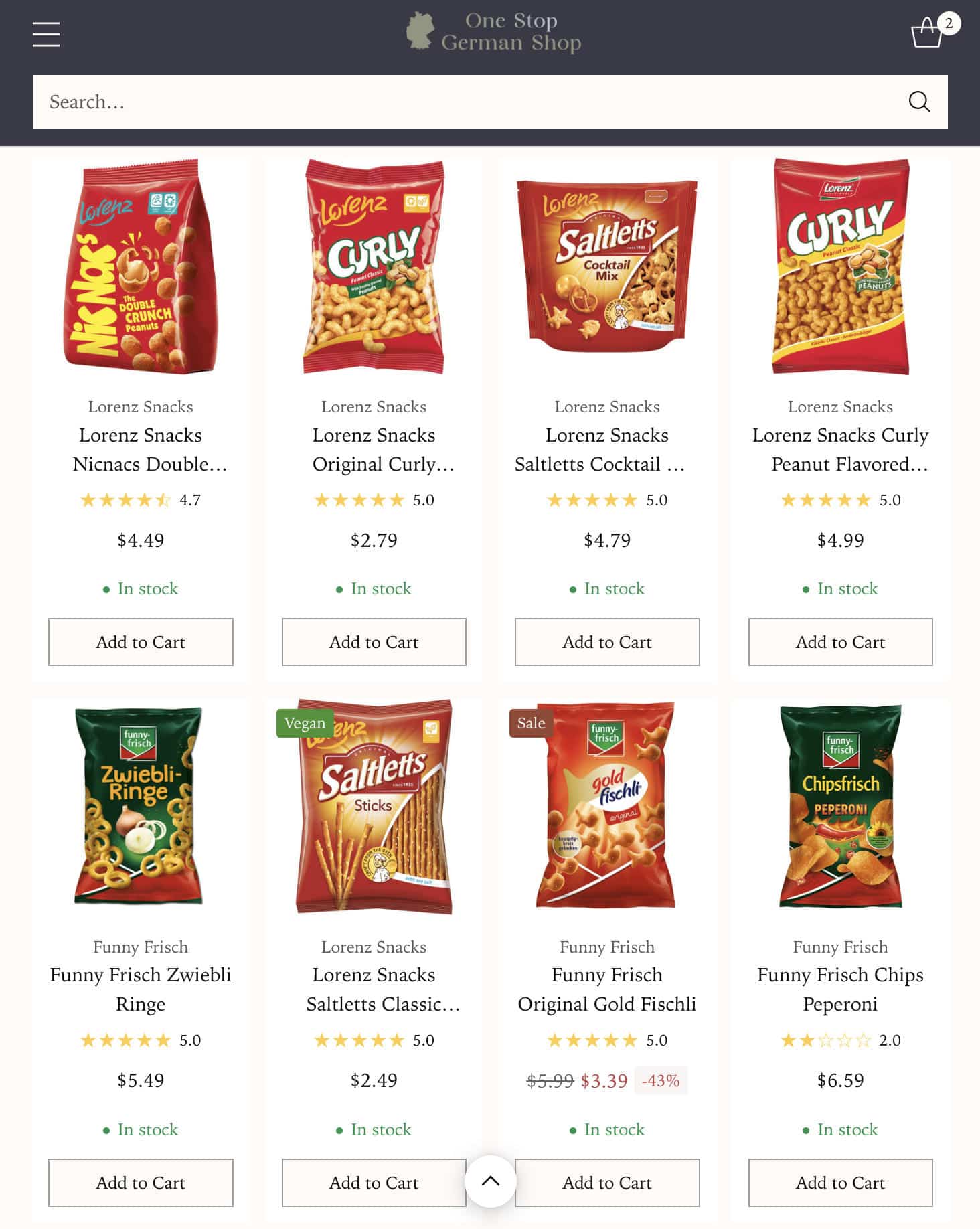 One Stop German Shop website